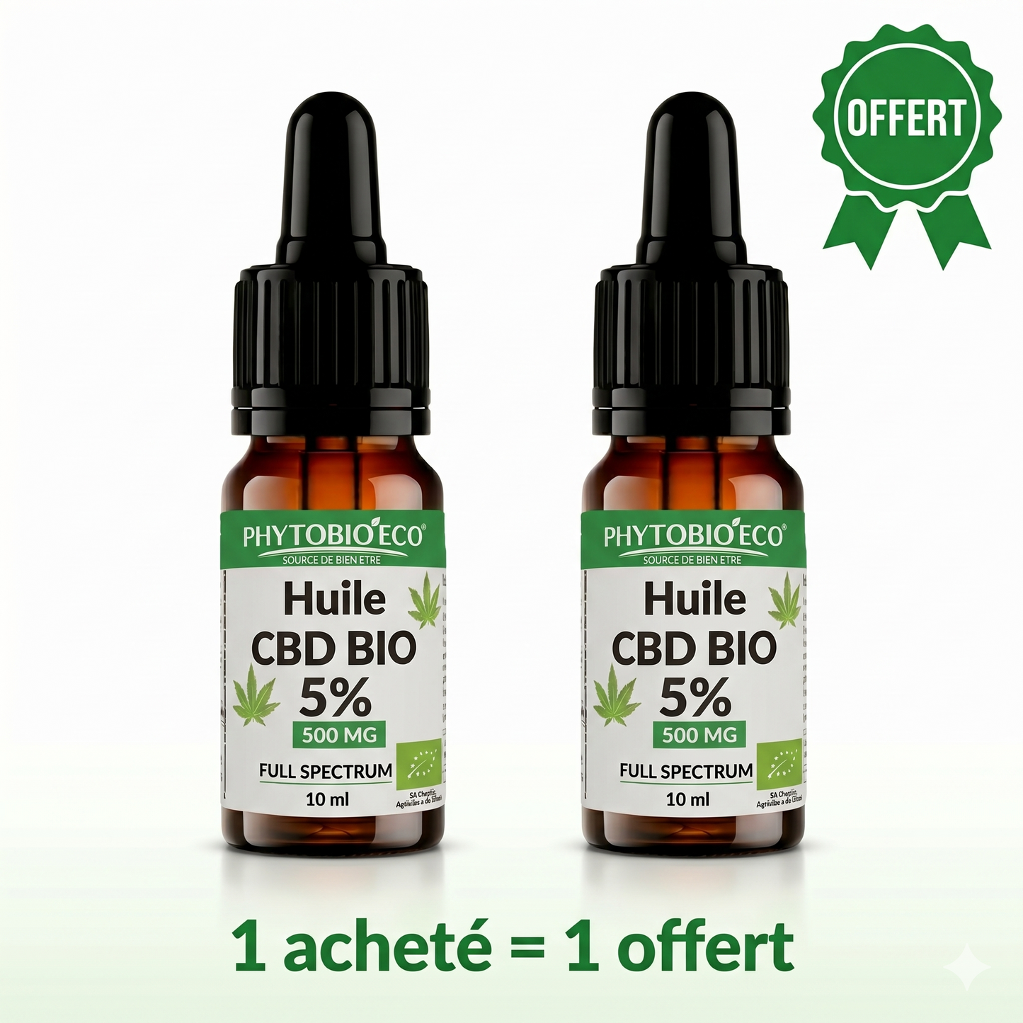 Huile CBD — Spectre Complet Bio | Pack 1 Acheté = 1 Offert